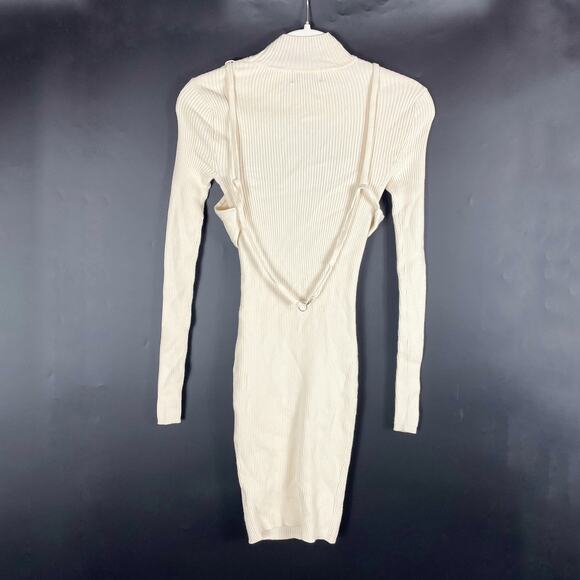 Michael Costello Dani Layered Bra Mini Dress Cream Knit Cutout Long Sleeve Sz XS - Picture 10 of 13